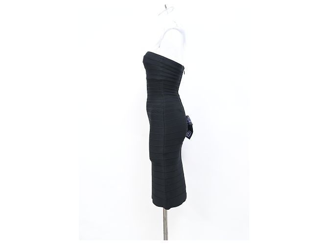 Vestido mini lápis sem alças com faixas Herve Leger em rayon preto - vista 6
