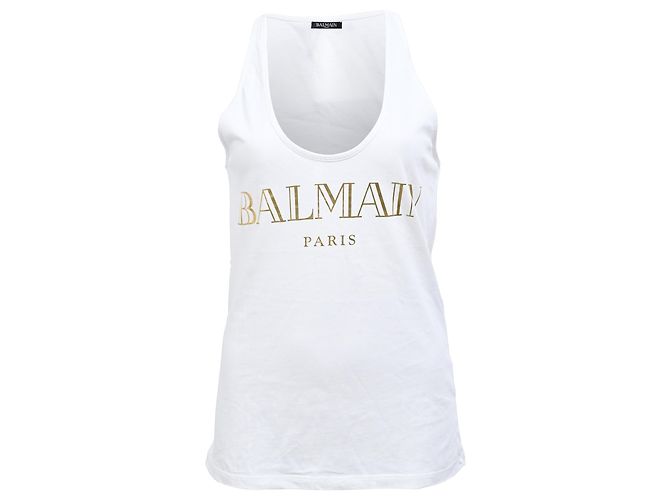 Camiseta sin mangas de algodón blanco con logo de Balmain impreso - vista 5