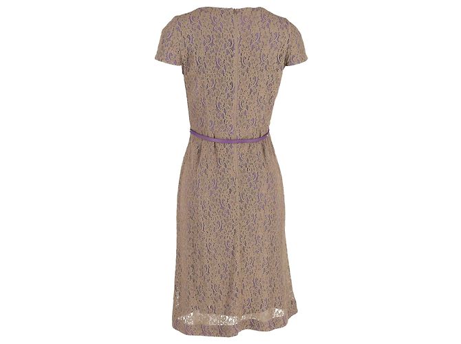 Max Mara Midikleid aus Spitze mit Gürtel aus braunem Polyester Rot - vista 3