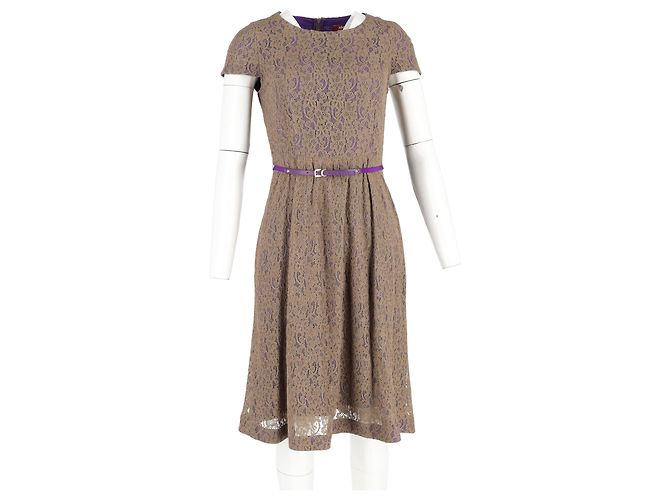 Max Mara Midikleid aus Spitze mit Gürtel aus braunem Polyester Rot - vista 4