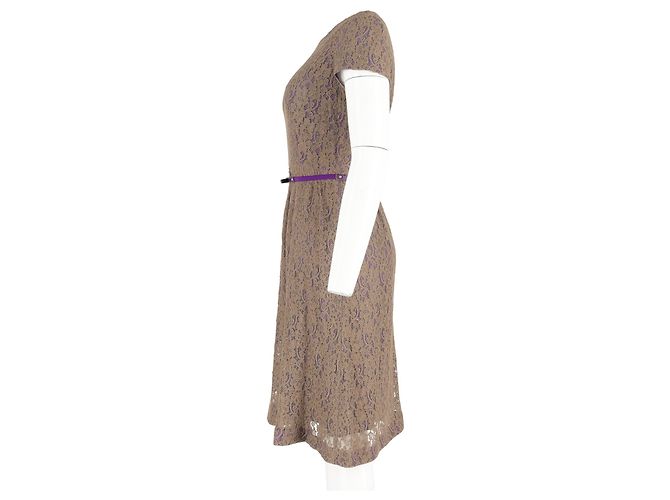 Max Mara Midikleid aus Spitze mit Gürtel aus braunem Polyester Rot - vista 5