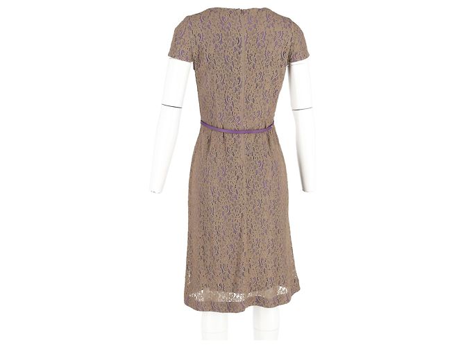 Max Mara Midikleid aus Spitze mit Gürtel aus braunem Polyester Rot - vista 6