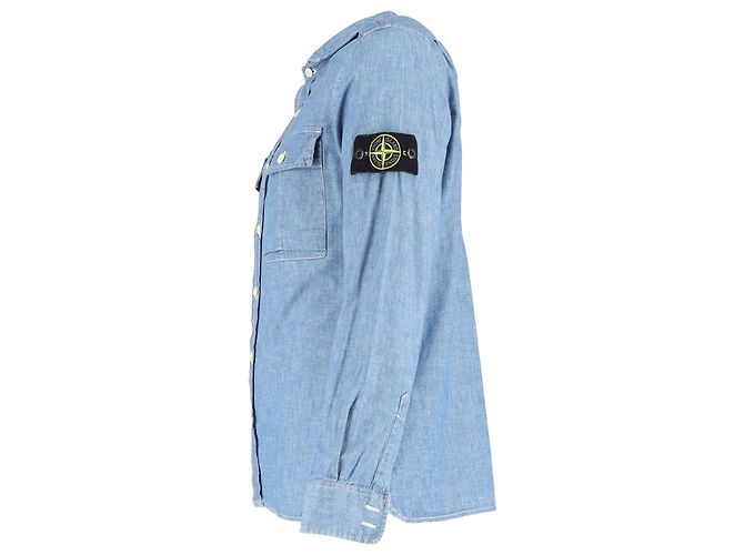 Stone Island Button-Down Shirt in Blue Cotton Denim - view 2