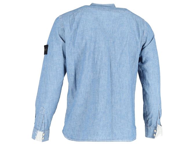 Stone Island Button-Down Shirt in Blue Cotton Denim - view 3