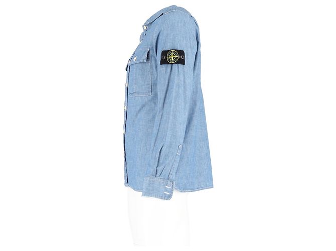 Stone Island Button-Down Shirt in Blue Cotton Denim - view 5