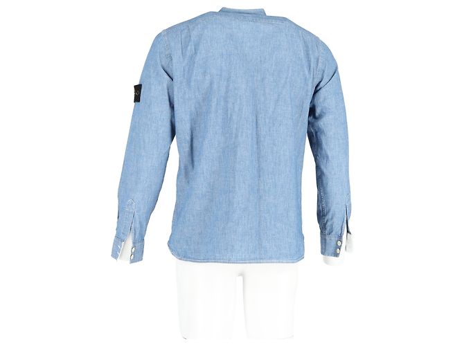 Stone Island Button-Down Shirt in Blue Cotton Denim - view 6