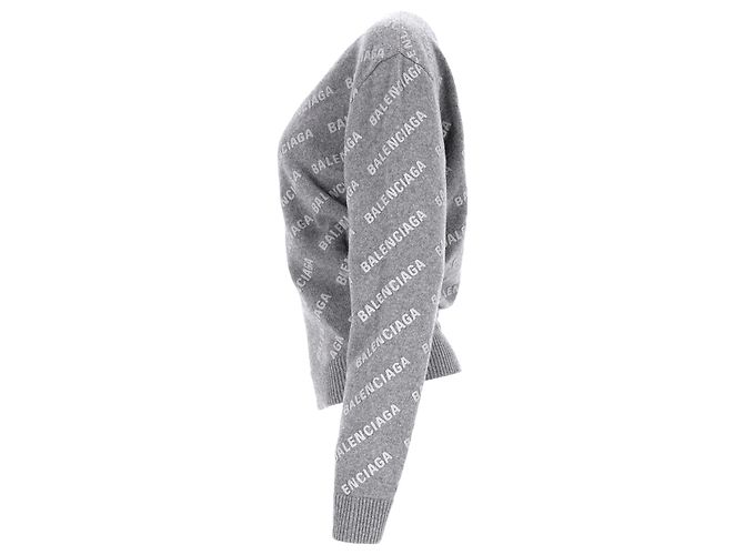 Grau Wollpullover mit Balenciaga-Logo über die gesamte Fläche - Ansicht 2