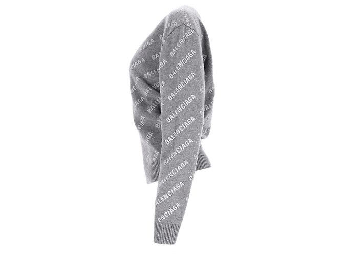 Grau Wollpullover mit Balenciaga-Logo über die gesamte Fläche - Ansicht 8