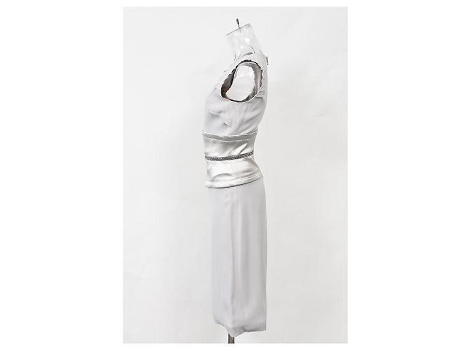 Vestido midi com estampa animal da Dolce & Gabbana em acetato prateado forrado Branco - vista 7