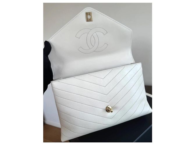 Bolso Chanel Coco Chevron Mediano Blanco Blanco roto - vista 10