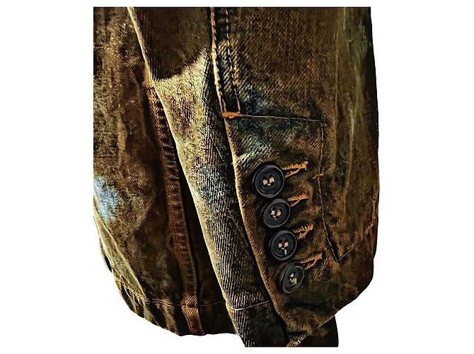 Authentischer Alexander McQueen 05 AW Archive Mudded Denim Blazer Khaki - Ansicht 3