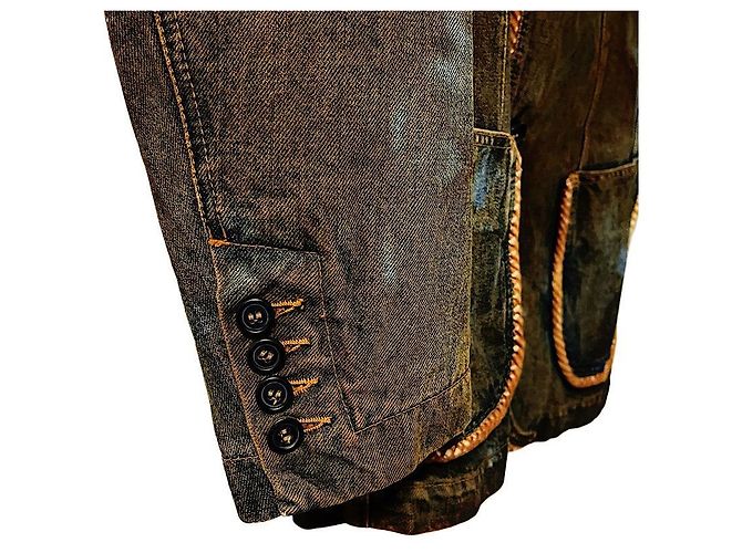 Authentischer Alexander McQueen 05 AW Archive Mudded Denim Blazer Khaki - Ansicht 4