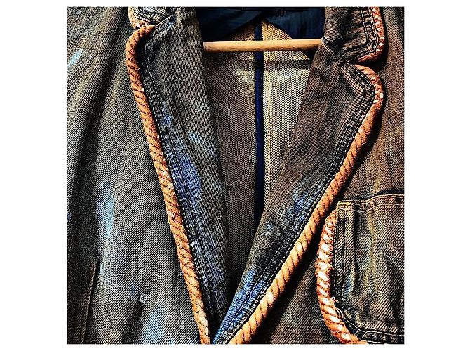 Authentischer Alexander McQueen 05 AW Archive Mudded Denim Blazer Khaki - Ansicht 5