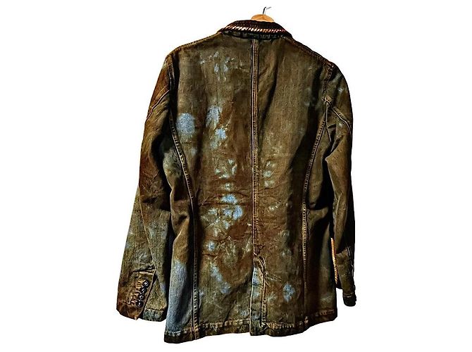 Authentischer Alexander McQueen 05 AW Archive Mudded Denim Blazer Khaki - Ansicht 6