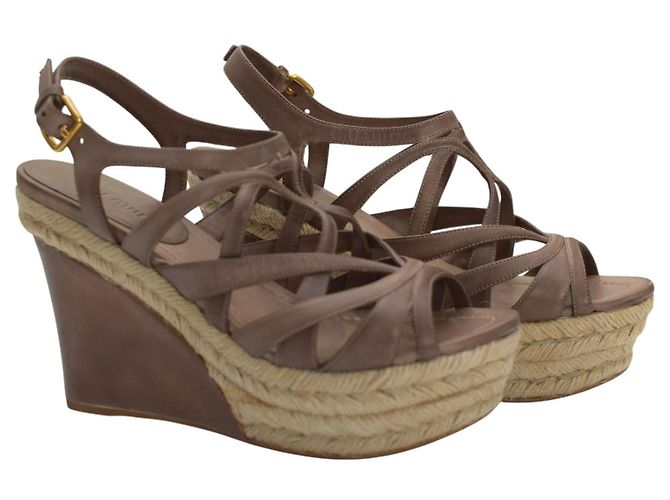 Sandales à plateforme en jute et cuir marron Miu Miu, talon compensé, taille 39 - vue 11