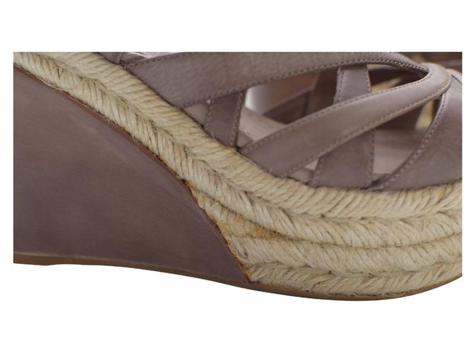 Sandales à plateforme en jute et cuir marron Miu Miu, talon compensé, taille 39 - vue 12