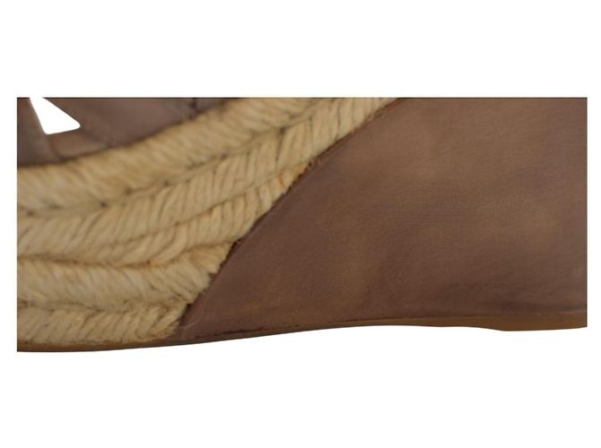 Sandales à plateforme en jute et cuir marron Miu Miu, talon compensé, taille 39 - vue 14