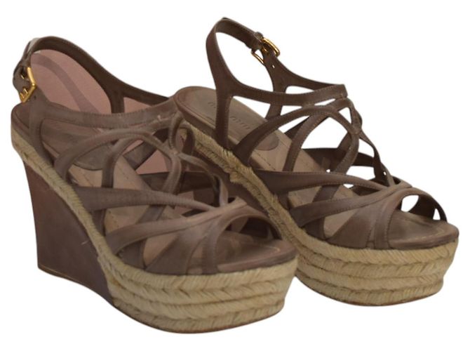 Sandales à plateforme en jute et cuir marron Miu Miu, talon compensé, taille 39 - vue 16