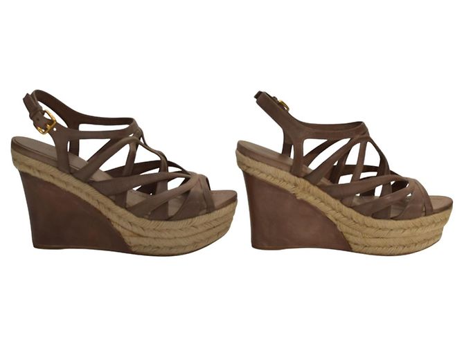 Sandales à plateforme en jute et cuir marron Miu Miu, talon compensé, taille 39 - vue 2