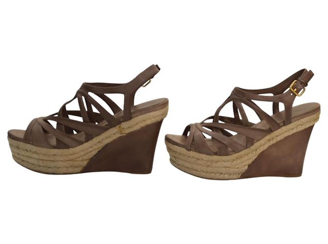 Sandales à plateforme en jute et cuir marron Miu Miu, talon compensé, taille 39 - vue 3
