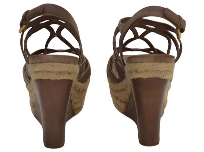 Sandales à plateforme en jute et cuir marron Miu Miu, talon compensé, taille 39 - vue 4