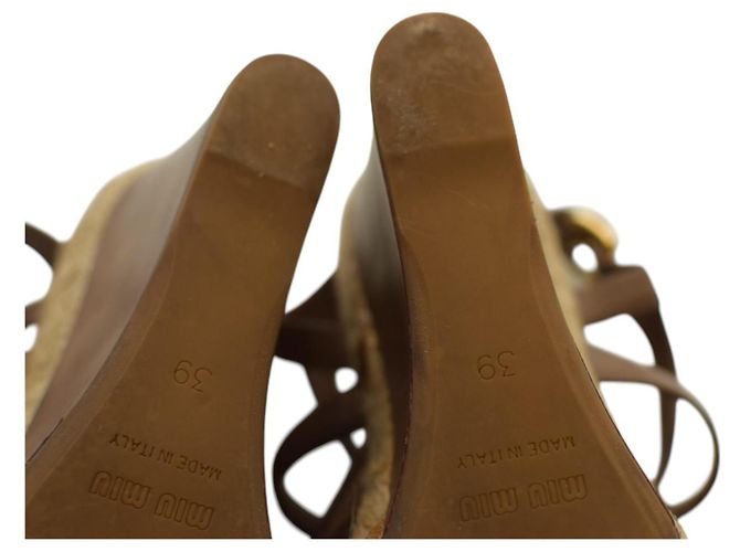 Sandales à plateforme en jute et cuir marron Miu Miu, talon compensé, taille 39 - vue 7