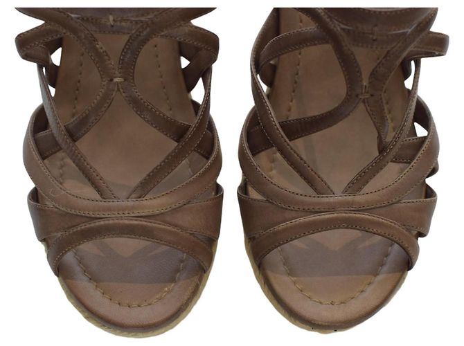 Sandales à plateforme en jute et cuir marron Miu Miu, talon compensé, taille 39 - vue 8