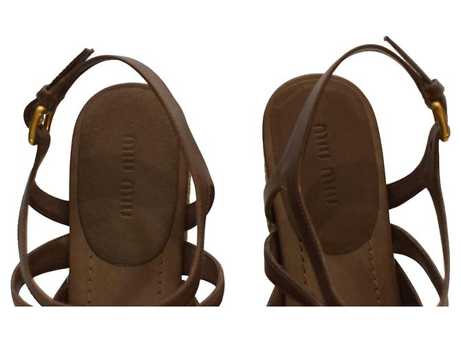 Sandales à plateforme en jute et cuir marron Miu Miu, talon compensé, taille 39 - vue 9