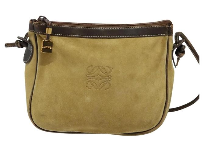 LOEWE Borsa a Spalla Anagram Suede Beige Oro Auth bs25935 D'oro - vista 13