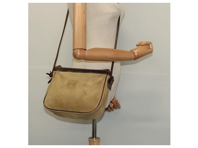 LOEWE Borsa a Spalla Anagram Suede Beige Oro Auth bs25935 D'oro - vista 19