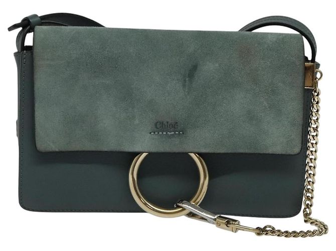 Chloé Borsa a Spalla Chloe Fay in Pelle Scamosciata Blu Oro Auth BA1916 D'oro - vista 13