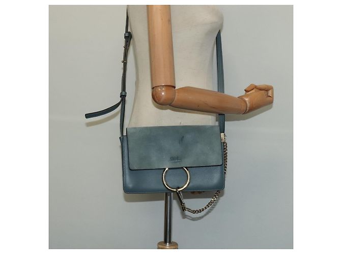 Chloé Borsa a Spalla Chloe Fay in Pelle Scamosciata Blu Oro Auth BA1916 D'oro - vista 24