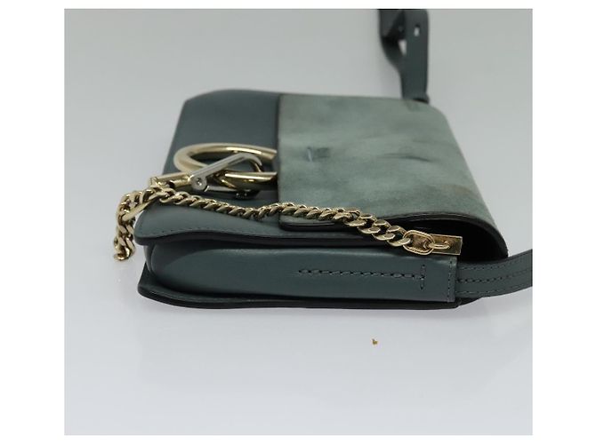 Chloé Borsa a Spalla Chloe Fay in Pelle Scamosciata Blu Oro Auth BA1916 D'oro - vista 4