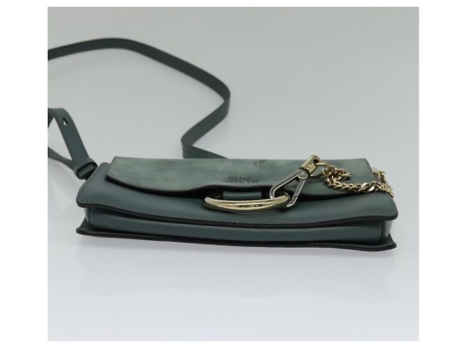 Chloé Borsa a Spalla Chloe Fay in Pelle Scamosciata Blu Oro Auth BA1916 D'oro - vista 5