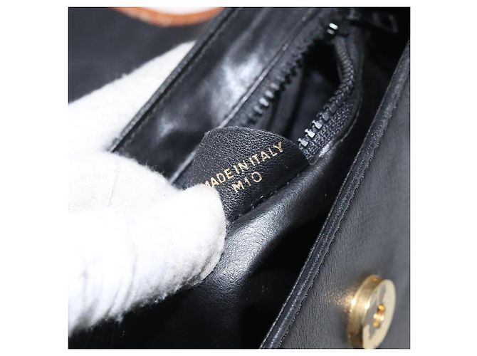 Céline Bolso de hombro CELINE de cuero negro y dorado Auth BA1801 - vista 12