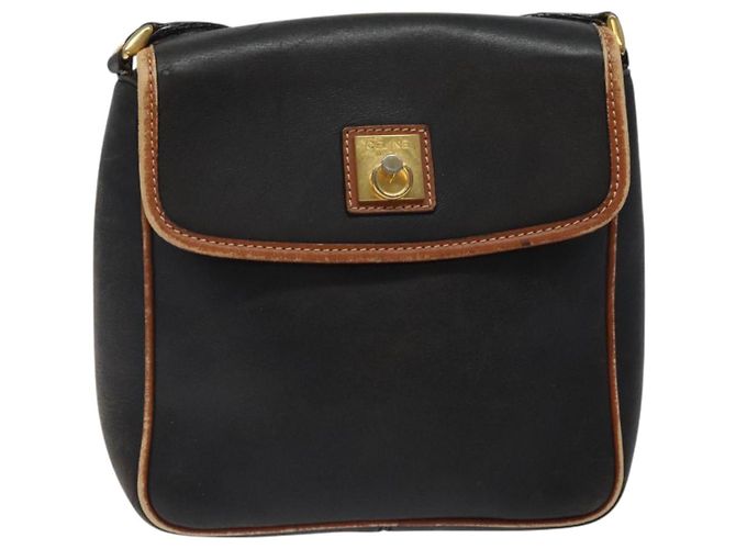 Céline Bolso de hombro CELINE de cuero negro y dorado Auth BA1801 - vista 13