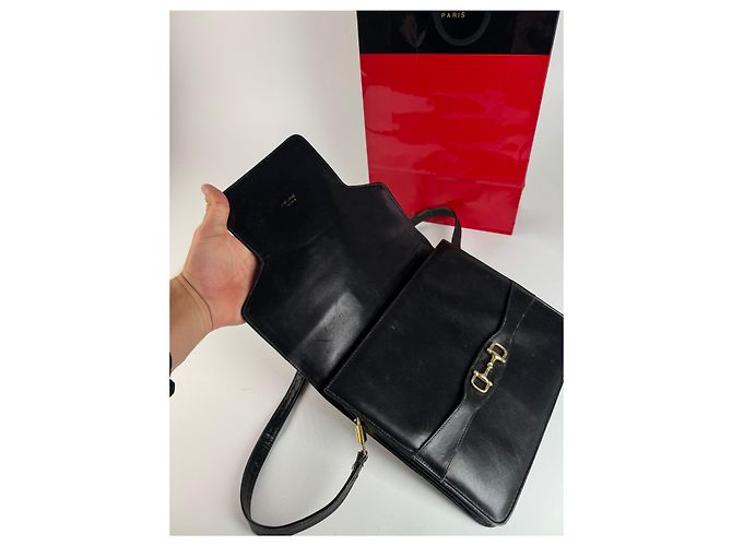 Céline Vintage Celine Paris Leder Tasche Triomphe Schwarz - Ansicht 12