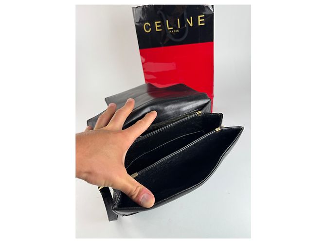Céline Vintage Celine Paris Leder Tasche Triomphe Schwarz - Ansicht 8