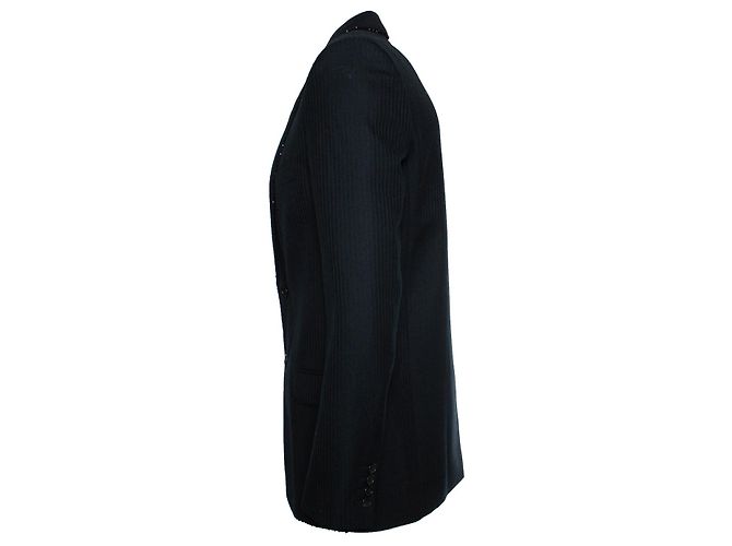 Saint Laurent, schwarzer Blazer mit Nadelstreifen und Perlen - Ansicht 4