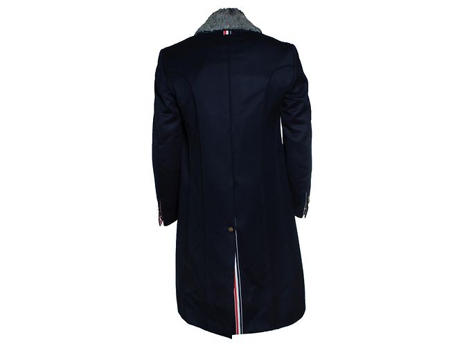 Thom Browne, abrigo Chesterfield de twill de caballería con pinzas de piel Azul - vista 2