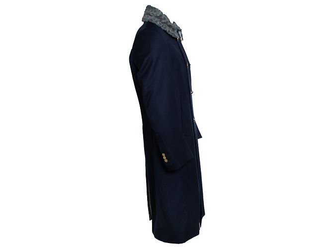 Thom Browne, abrigo Chesterfield de twill de caballería con pinzas de piel Azul - vista 3