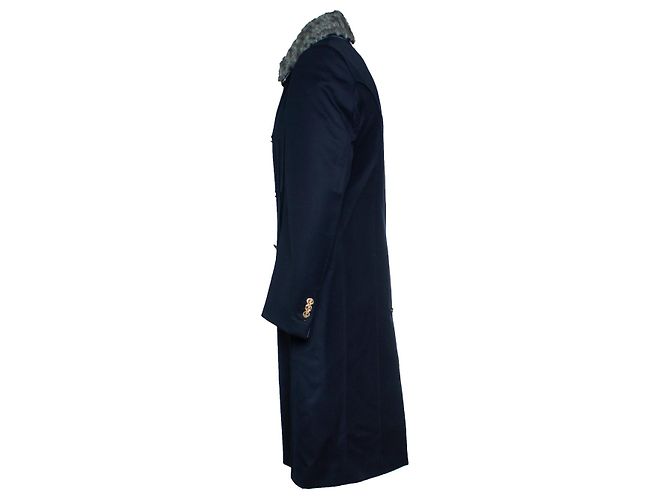 Thom Browne, abrigo Chesterfield de twill de caballería con pinzas de piel Azul - vista 4