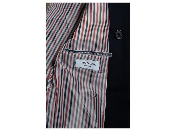 Thom Browne, abrigo Chesterfield de twill de caballería con pinzas de piel Azul - vista 5
