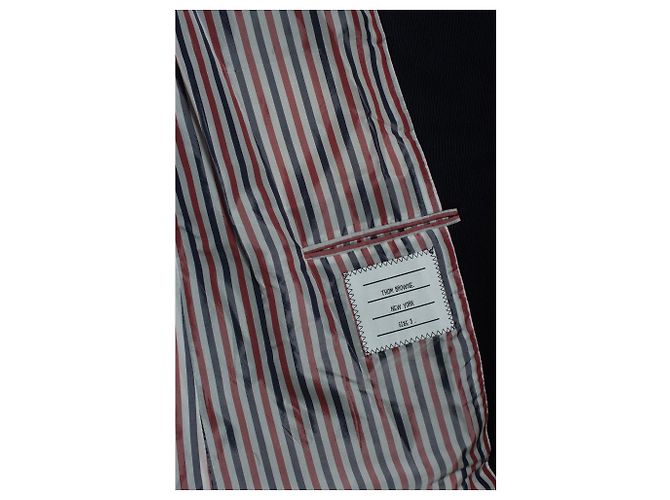 Thom Browne, abrigo Chesterfield de twill de caballería con pinzas de piel Azul - vista 7