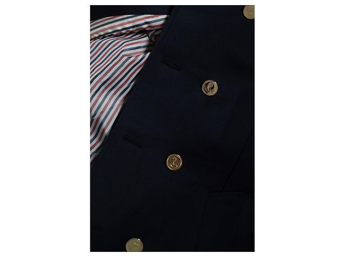 Thom Browne, abrigo Chesterfield de twill de caballería con pinzas de piel Azul - vista 8