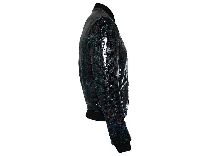 Saint Laurent, 2017 sequin bomber jacket Black Green - view 3