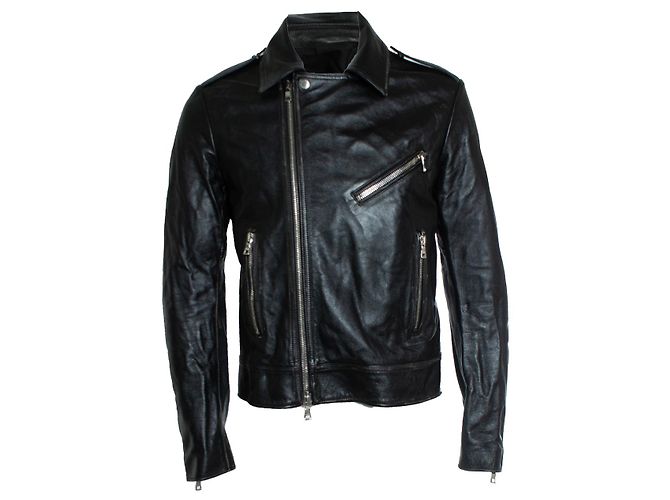 Balmain, Giacca da motociclista in pelle nera con cerniere e logo Nero - vista 3