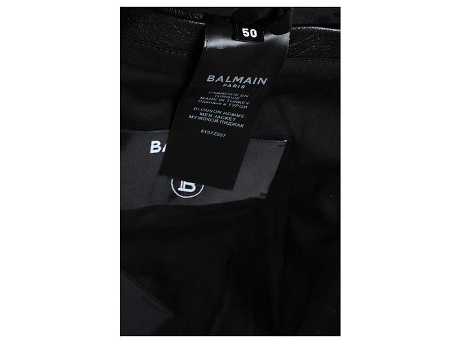 Balmain, Giacca da motociclista in pelle nera con cerniere e logo Nero - vista 9