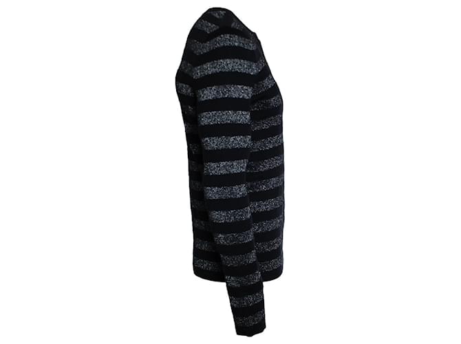 Saint Laurent, metallisch gestreifter Pullover in Schwarz und Silber - Ansicht 2