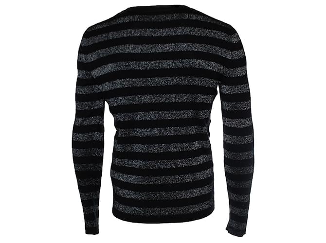 Saint Laurent, metallisch gestreifter Pullover in Schwarz und Silber - Ansicht 3